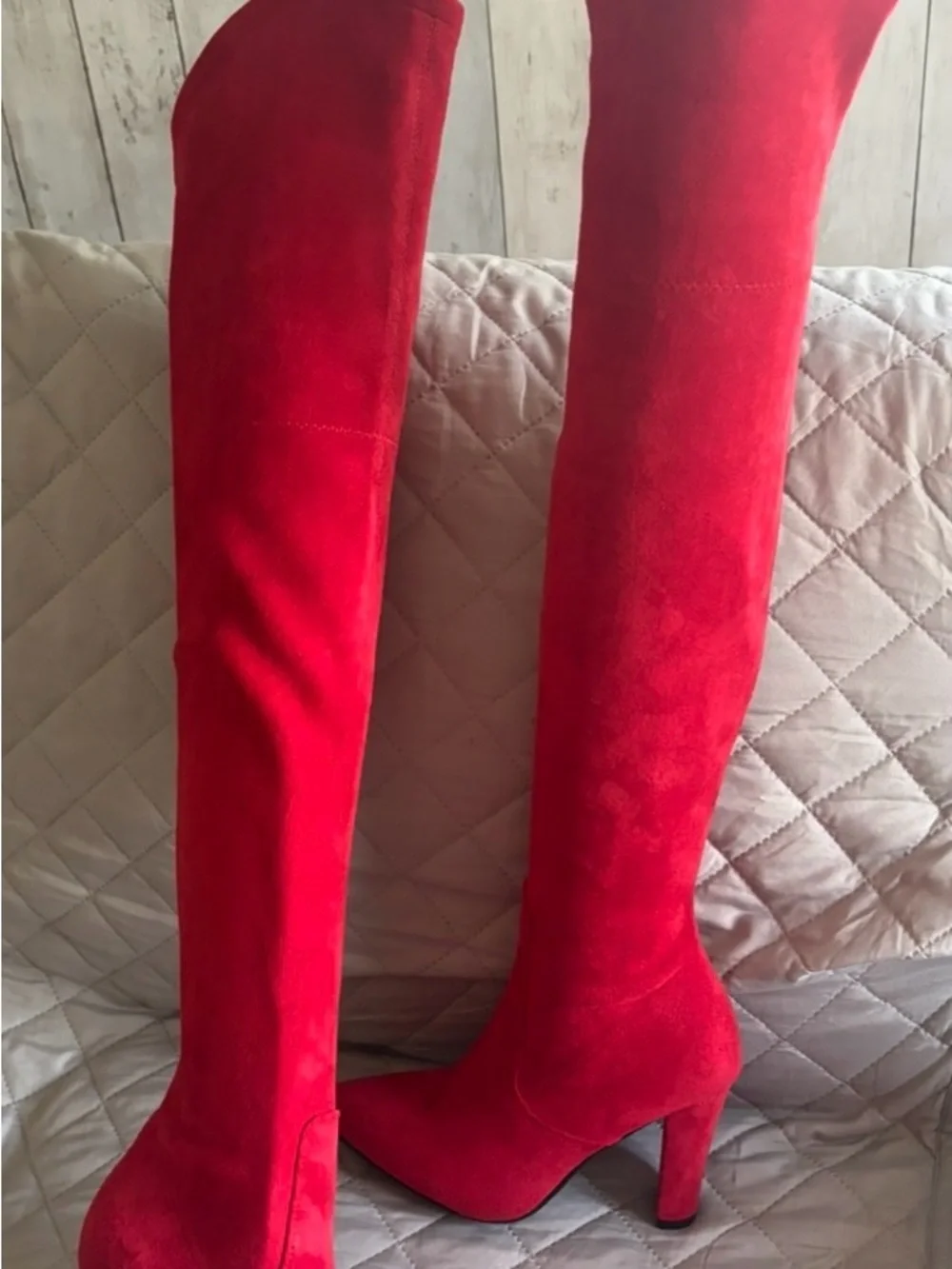 Red Suede Over-the-Knee Boots for Women